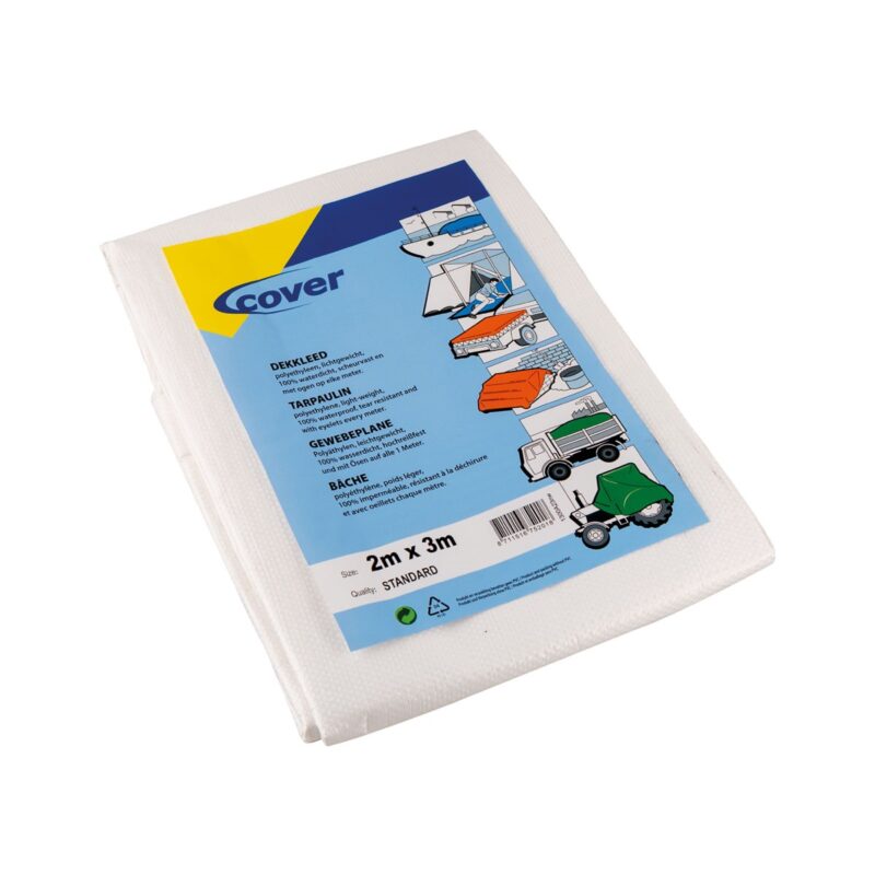Telo di copertura e protezione in polietilene da 140 gr/mq (Tarpaulin) bianco con occhielli