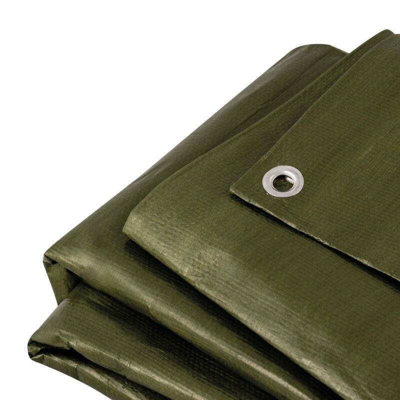 Telo di copertura e protezione in polietilene da 240 gr/mq (Tarpaulin) verde oliva con occhielli